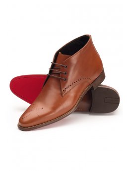 Bottes italiennes chukka en cuir marron avec semelle en caoutchouc forepart rouge - Salvatore