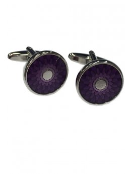 Boutons de manchette ronds violet et chrom