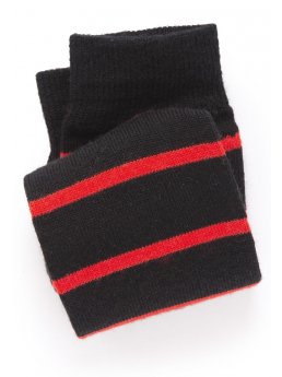 Chaussettes noires avec bandes rouge 60% laine de mrinos, 40% nylon, 10,5 longueur de jambe