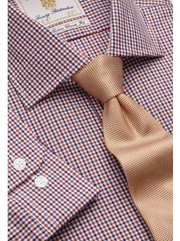 Chemise  carreaux bleu marine et orange 100% coton  simple manchette Easycare