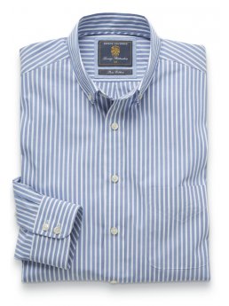 Chemise  col boutonn bleu  rayures Bengale coton