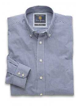 Chemise  col boutonn bleu marine 100% coton vichy Easycare