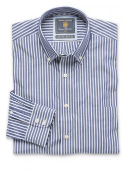 Chemise  col boutonn bleu marine  rayures Bengale coton