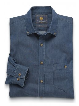 Chemise  col boutonn coton chambray bleu marine