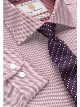 Chemise  motif yeux d'oiseaux rouge 100% coton  simple manchette Easycare