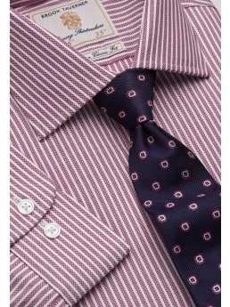 Chemise  rayures Oxford rouge 100% coton  simple manchette Easycare