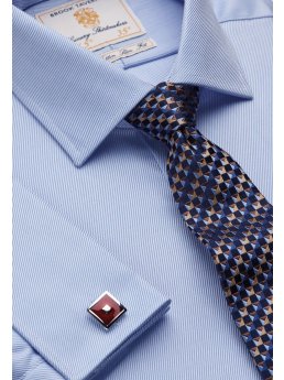 Chemise cintre bleue en serg royal 100% coton  double manchette Easycare