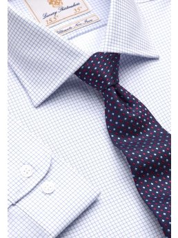 Chemise classique blanche  petits carreaux bleus 100% coton  simple et double manchette non-fer