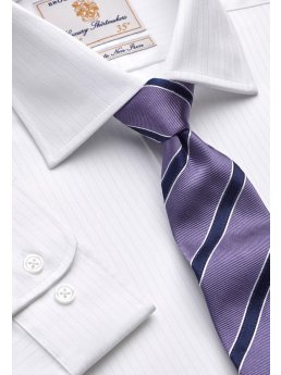 Chemise classique blanche  rayures en satin 100% coton  simple et double manchette non-fer