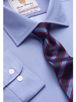 Chemise classique bleu  fines rayures 100% coton  simple et double manchette non-fer