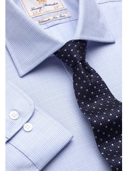 Chemise classique bleu clair  carreaux POW 100% coton  simple et double manchette non-fer