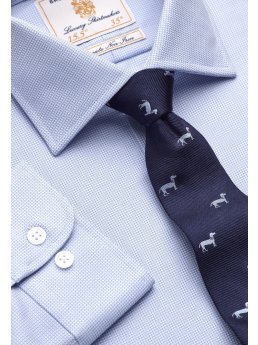 Chemise classique bleu clair  petits carreaux 100% coton  simple et double manchette non-fer