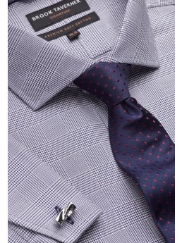 Chemise Signature cintre  Prince de Galles bleu marine  double manchette