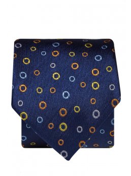 Cravate 100% soie  cercles jaune, orange et bleu