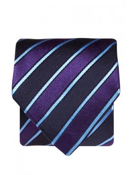 Cravate 100% soie  rayures bleu marine, violet et bleu