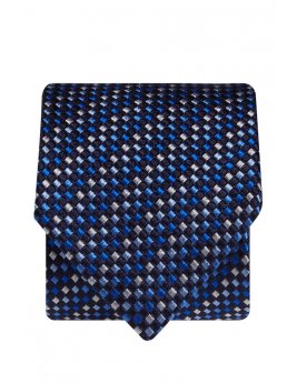 Cravate 100% soie bleu marine  carr bleu et argent