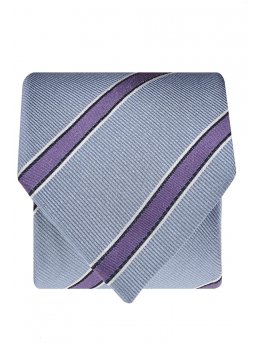 Cravate 100% soie ciel  bande lilas et blanc