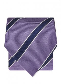 Cravate 100% soie lilas  bande bleu marine et blanc