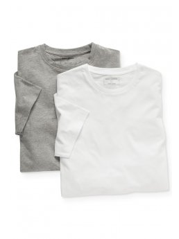 Lot de 2 T-shirts 100% coton gris uni/blanc uni