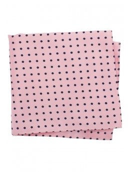 Mouchoir de poche 100% soie rose à pois bleu marine