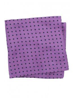 Mouchoir de poche 100% soie violet  pois bleu noir