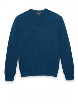 Pull col en V 100% cachemire bleu Cranbrook