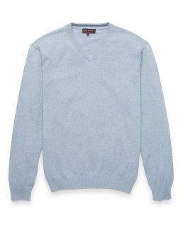 Pull col en V en cachemire coton bleu clair Ferndown