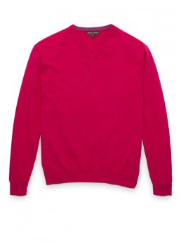 Pull col en V en cachemire coton framboise Ferndown