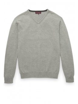 Pull col en V en cachemire coton gris Ferndown