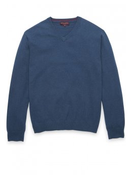 Pull col en V en cachemire coton indigo Ferndown