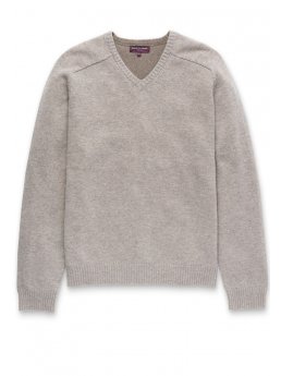 Pull col en V en laine d'agneau gris ne Barnham