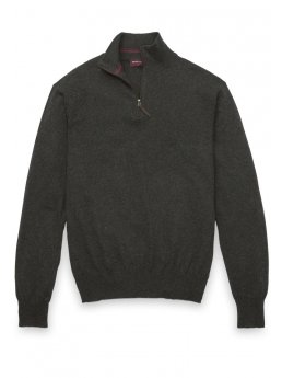 Pull col zipp coton cachemire cendre Newby