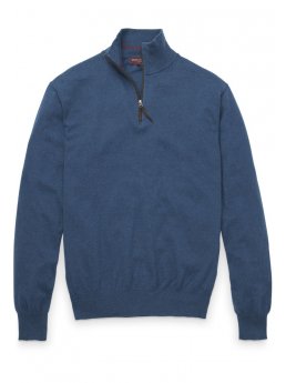 Pull col zipp coton cachemire indigo Newby