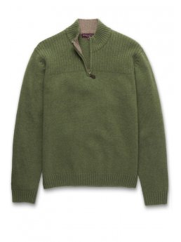 Pull zipp en laine d'agneau vert Dyce