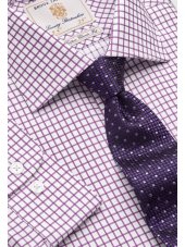 Chemise  carreaux en serg violet 100% coton  simple manchette Easycare
