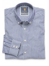 Chemise  col boutonn bleu marine  rayures Bengale coton