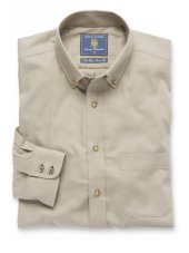 Chemise  col boutonn en serg couleur pierre coton bross