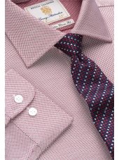 Chemise  motif yeux d'oiseaux rouge 100% coton  simple manchette Easycare