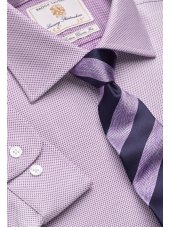 Chemise  motif yeux d'oiseaux violet 100% coton  simple manchette Easycare