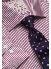 Chemise  rayures Oxford rouge 100% coton  simple manchette Easycare