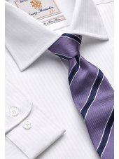 Chemise classique blanche  rayures en satin 100% coton  simple et double manchette non-fer