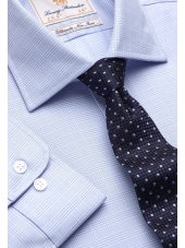 Chemise classique bleu clair  carreaux POW 100% coton  simple et double manchette non-fer