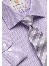 Chemise pied de poule lilas 100% coton  simple manchette Easycare