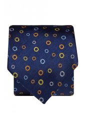Cravate 100% soie à cercles jaune, orange et bleu