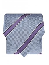 Cravate 100% soie ciel  bande lilas et blanc