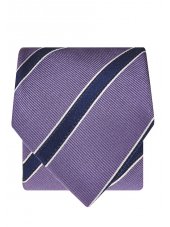 Cravate 100% soie lilas  bande bleu marine et blanc