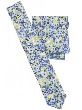 Cravate et mouchoir 100% coton fleur bleue