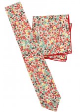 Cravate et mouchoir 100% coton fleur rose