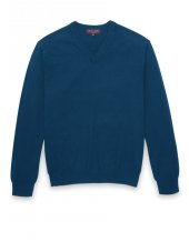 Pull col en V 100% cachemire bleu Cranbrook