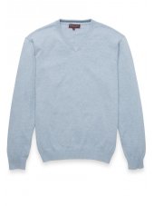Pull col en V en cachemire coton bleu clair Ferndown